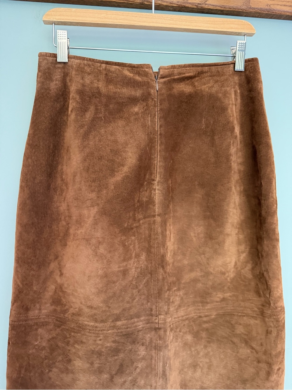 Vintage Clio 100% Leather Suede Western Camel Brown A-Line Midi Skirt - Picture 8 of 14